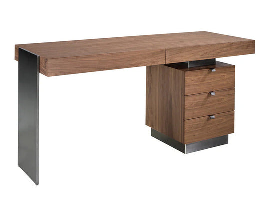 Angel Cerda Model 3237 walnut office desk with darkened polished steel legs - modern home office furniture