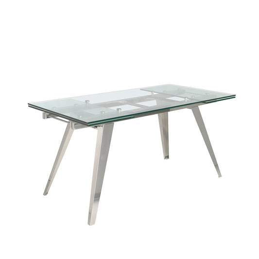 Extendible Dining table with tempered glass top and stainless steel frame