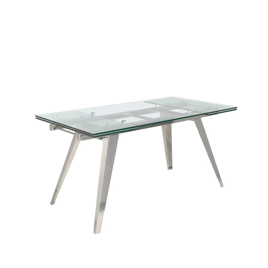 Extendible Dining table with tempered glass top and stainless steel frame