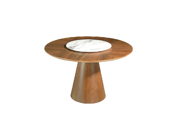 Round walnut wood dining table and porcelain turntable