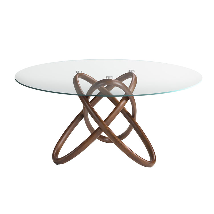 Dining table in tempered glass and solid wood in Walnut colour