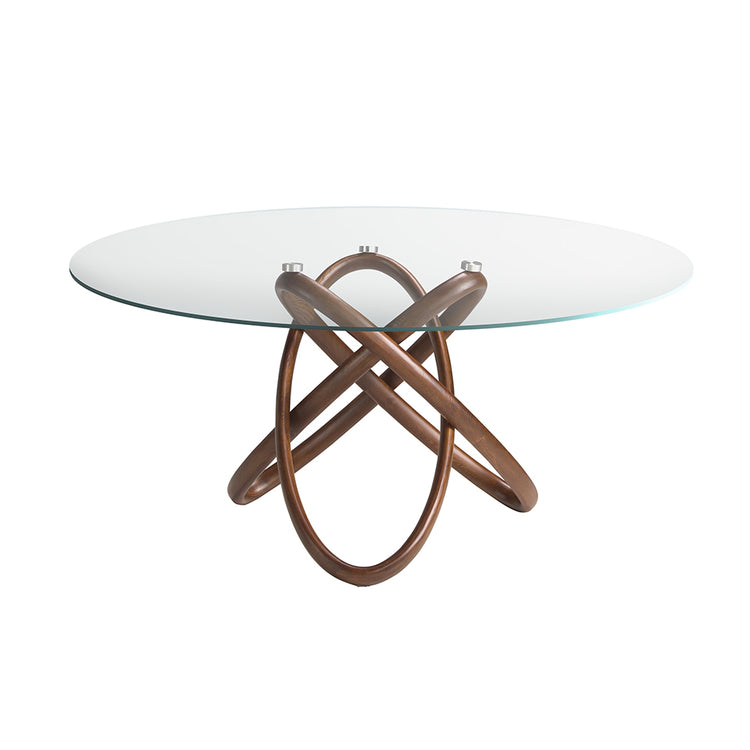 Dining table in tempered glass and solid wood in Walnut colour