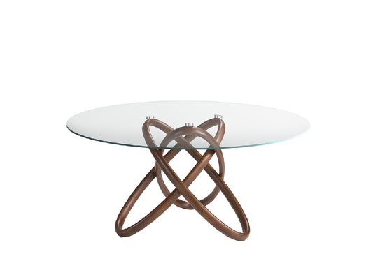 Dining table in tempered glass and solid wood in Walnut colour