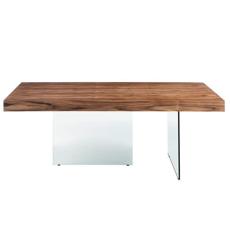 Walnut wood dining table and tempered glass