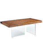 Walnut wood dining table and tempered glass