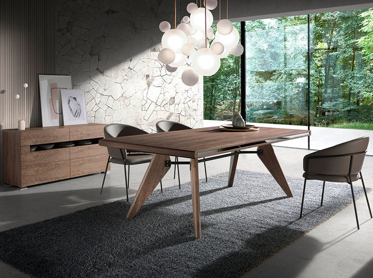 Walnut wood dining table with mirrored glass - Angel Cerdá S.L.