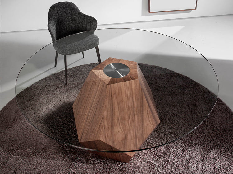 Dining table with tempered glass and wood in natural walnut finish - Angel Cerdá