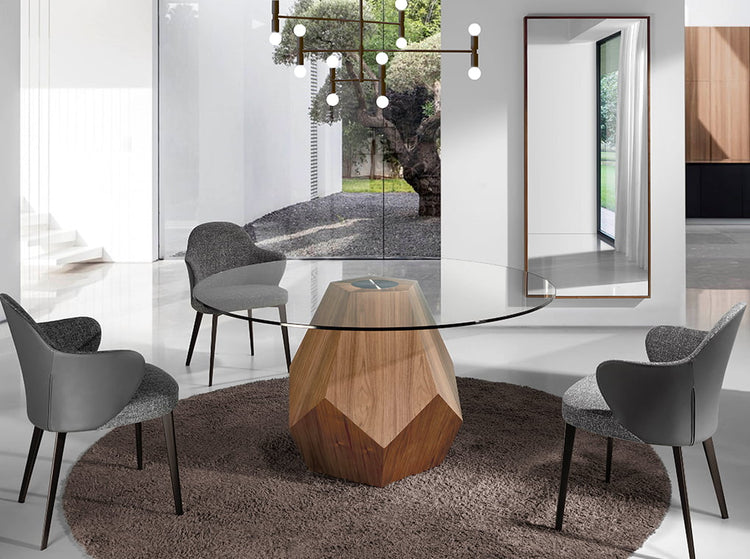 Dining table with tempered glass and wood in natural walnut finish - Angel Cerdá