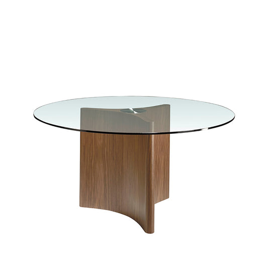 Dining table with tempered glass and wood in natural walnut finish - Angel Cerdá