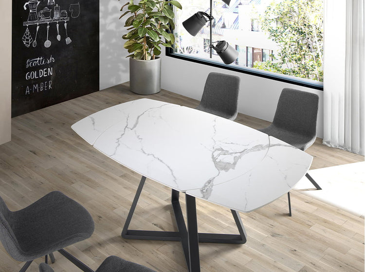 PORCELAIN AND BLACK STEEL DINING TABLE