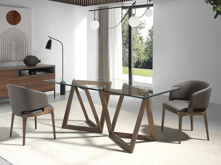 Dining table tempered glass and walnut wood-Angel Cerdá