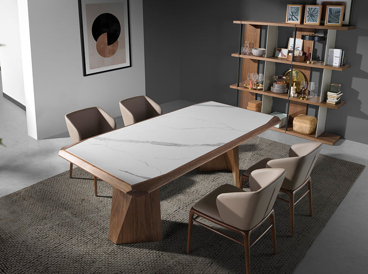 Porcelain and walnut wood dining table-Angel Cerdá