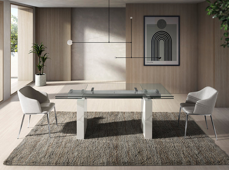 Rectangular tempered glass extending dining table - Angel Cerdá