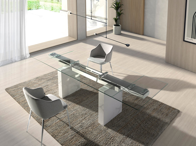 Rectangular tempered glass extending dining table - Angel Cerdá