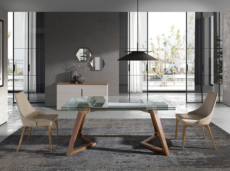 Rectangular tempered glass extending dining table - Angel Cerdá