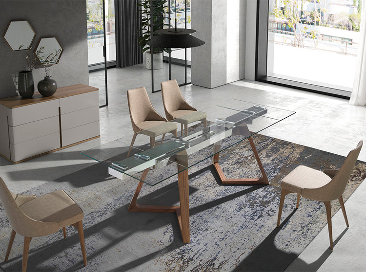 Rectangular tempered glass extending dining table - Angel Cerdá