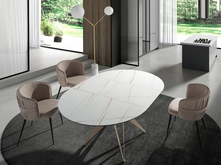 Extending oval dining table, half round - Angel Cerdá