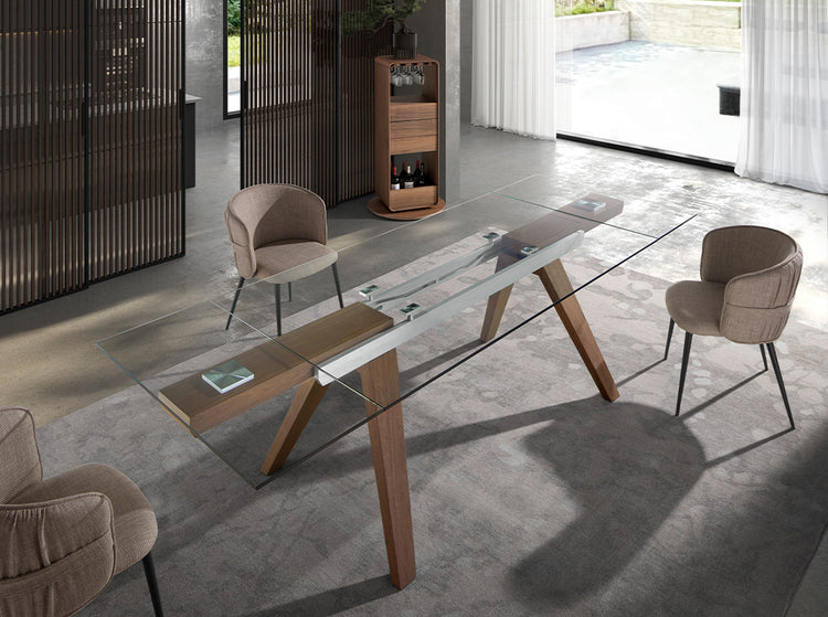 Rectangular tempered glass extending dining table - Angel Cerdá