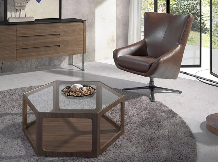 Coffee table in walnut with glass top - Angel Cerdá S.L