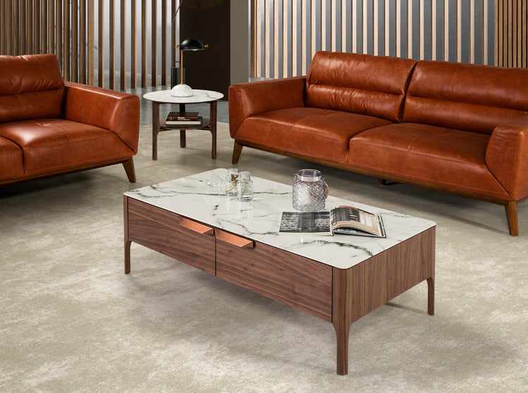 Corner coffee table made of walnut veneered wood - Angel Cerdá S.L