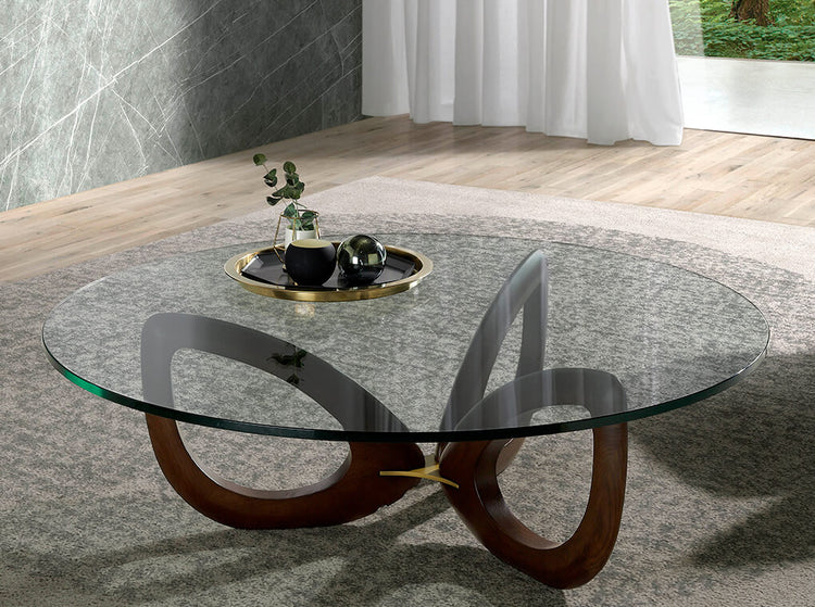 Coffee table made of solid wood with glass tabletop - Angel Cerdá, S.L.