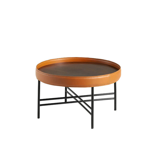 Coffee table in walnut veneer with circular ring upholstered - Angel Cerdá