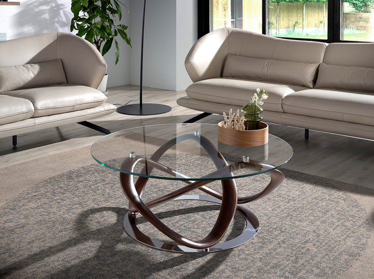 Round coffee table in tempered glass and walnut solid wood - Angel Cerdá