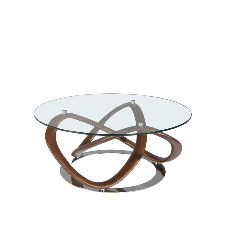 Round coffee table in tempered glass and walnut solid wood - Angel Cerdá