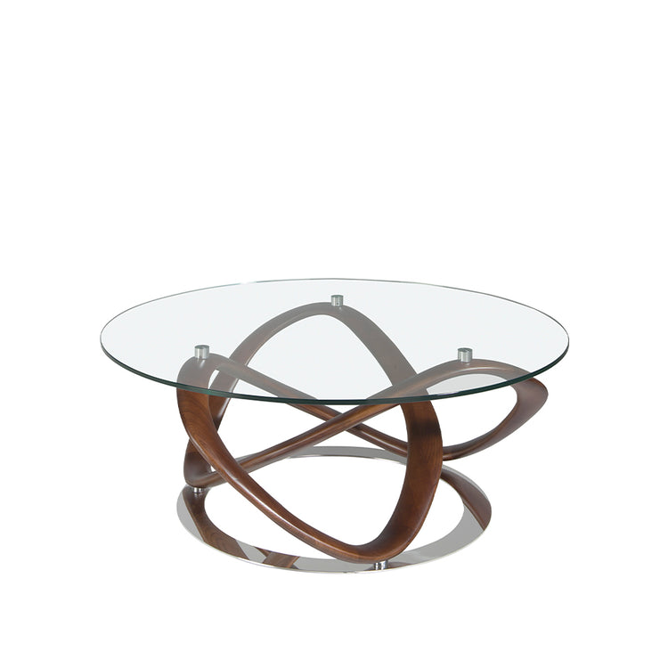 Round coffee table in tempered glass and walnut solid wood - Angel Cerdá