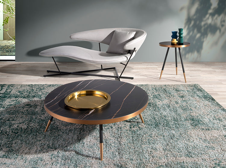 Porcelain black marble and steel round coffee table - Angel Cerdá