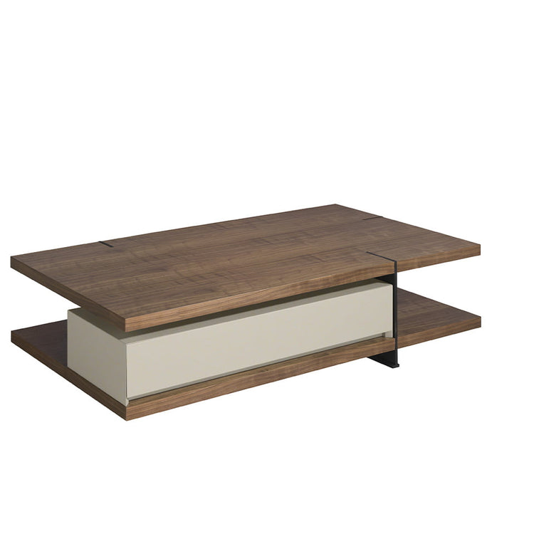 Rectangular coffee table, mist, walnut and black steel