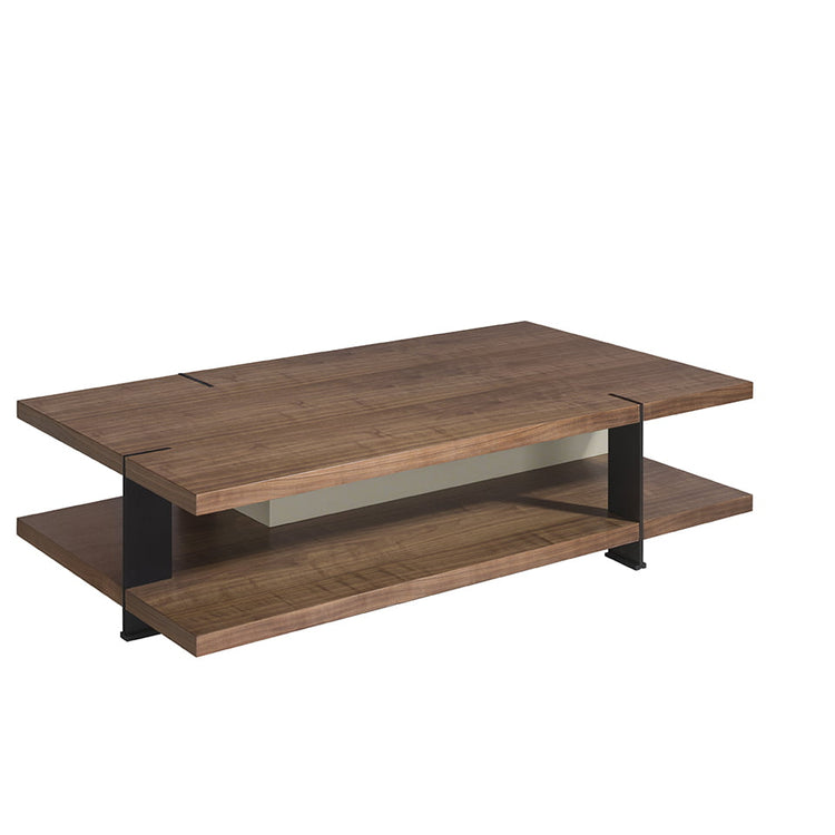 Rectangular coffee table, mist, walnut and black steel