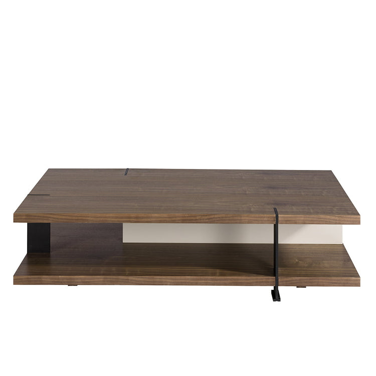 Rectangular coffee table, mist, walnut and black steel