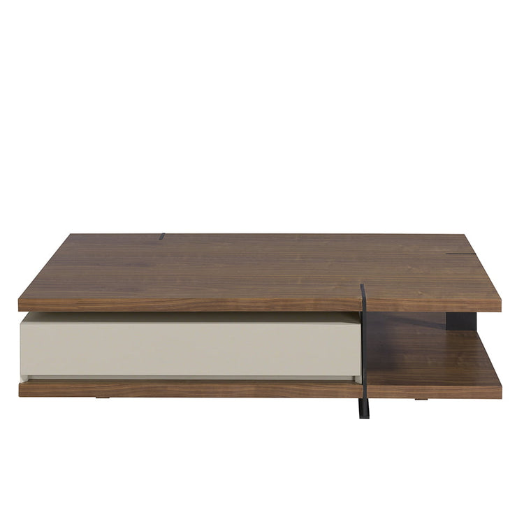 Rectangular coffee table, mist, walnut and black steel