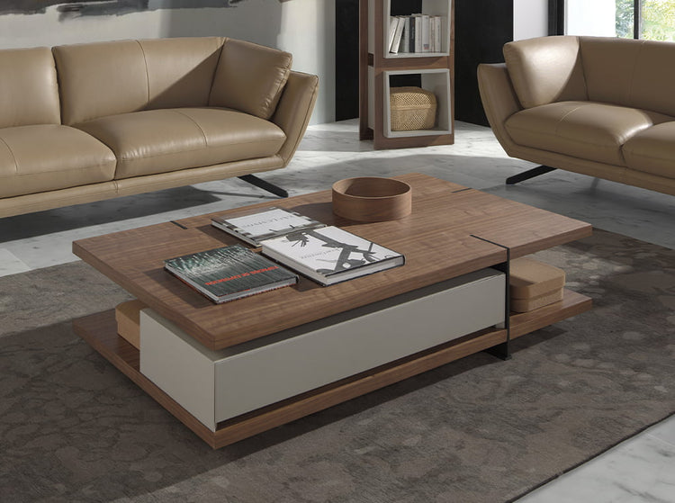 Rectangular coffee table, mist, walnut and black steel