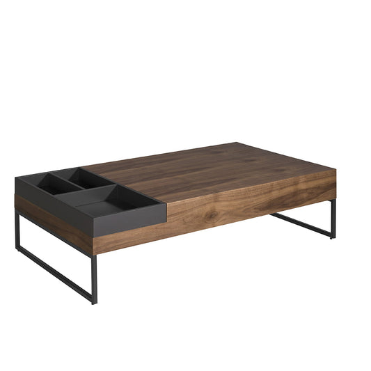 Rectangular coffee table grey, walnut and black steel-Angel Cerdá