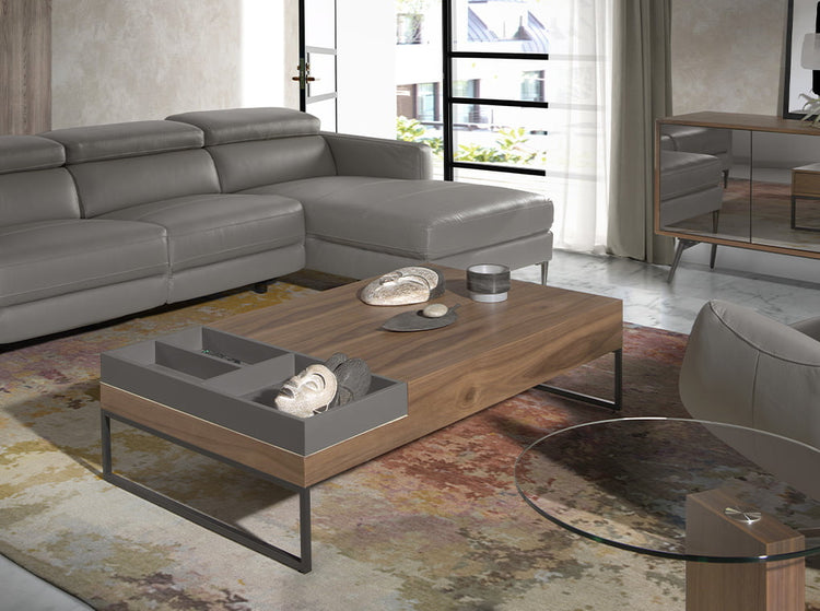 Rectangular coffee table grey, walnut and black steel-Angel Cerdá