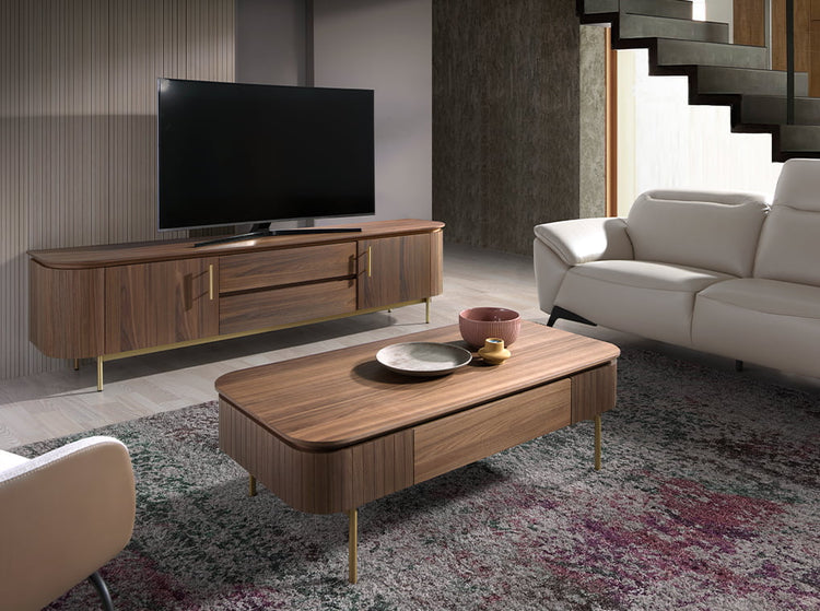 Rectangular coffee table in walnut and gold-plated steel-Angel Cerdá