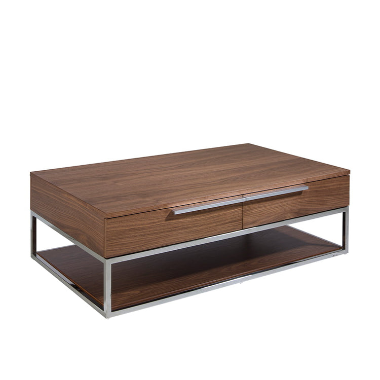 Rectangular coffee table in walnut and chrome-plated steel-Angel Cerdá