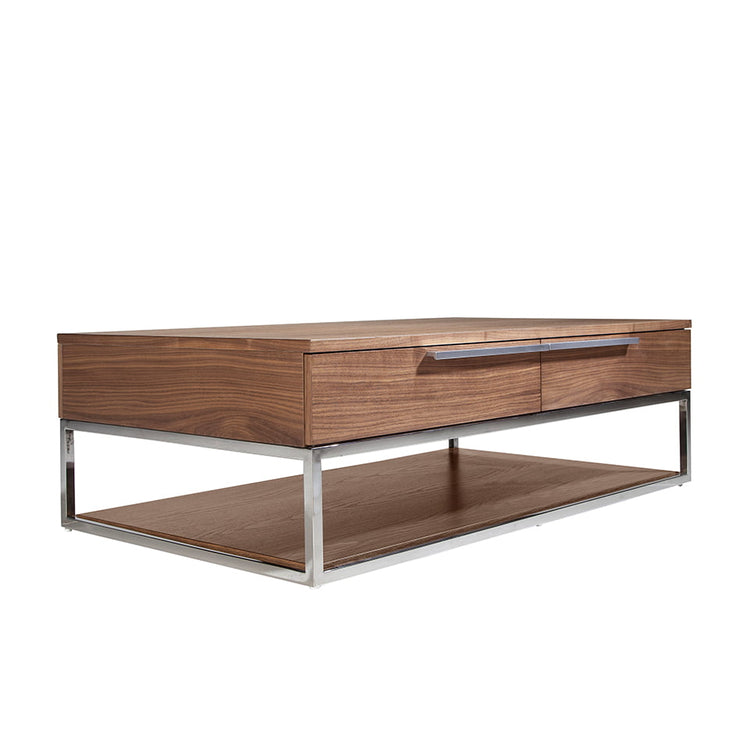 Rectangular coffee table in walnut and chrome-plated steel-Angel Cerdá