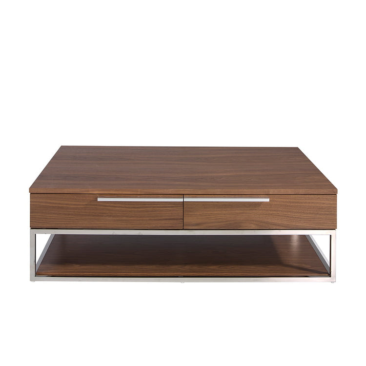 Rectangular coffee table in walnut and chrome-plated steel-Angel Cerdá