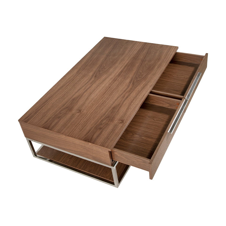 Rectangular coffee table in walnut and chrome-plated steel-Angel Cerdá