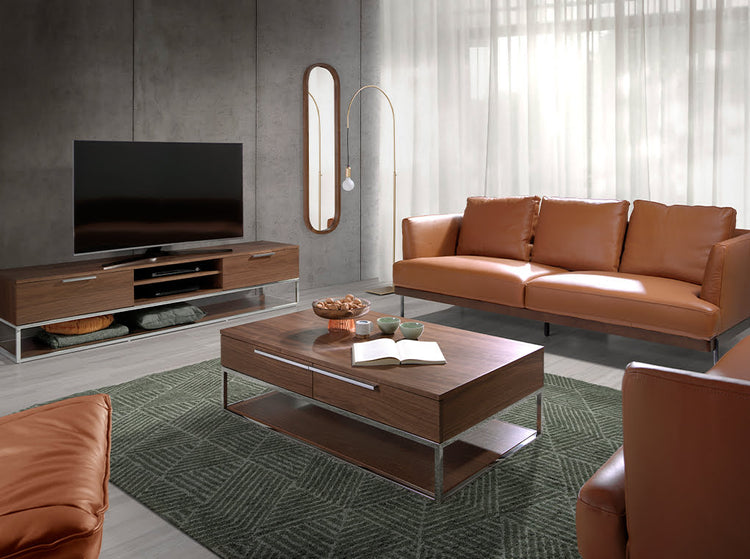 Rectangular coffee table in walnut and chrome-plated steel-Angel Cerdá