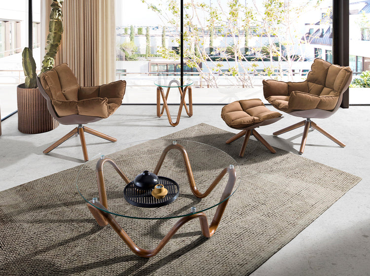 Round glass and walnut coffee table - Angel Cerdá