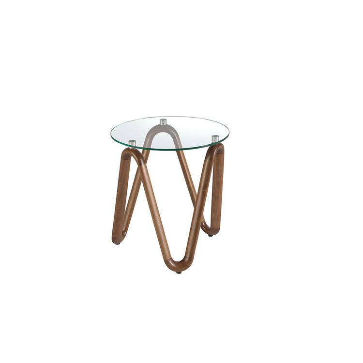 Round glass and walnut corner table - Angel Cerdá