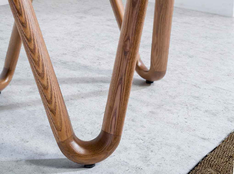 Round glass and walnut corner table - Angel Cerdá