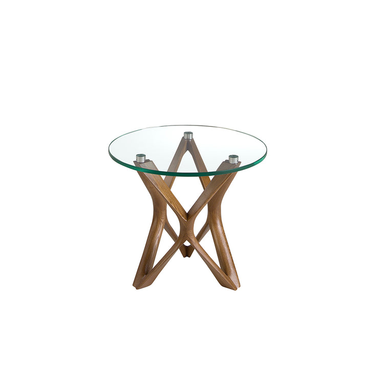 Round tempered glass and walnut corner table - Angel Cerdá