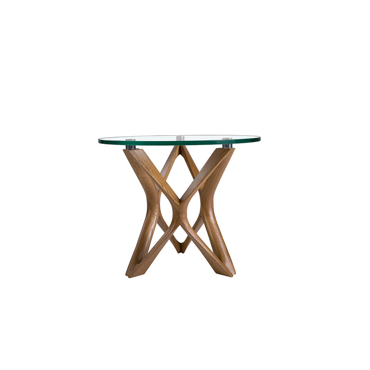 Round tempered glass and walnut corner table - Angel Cerdá