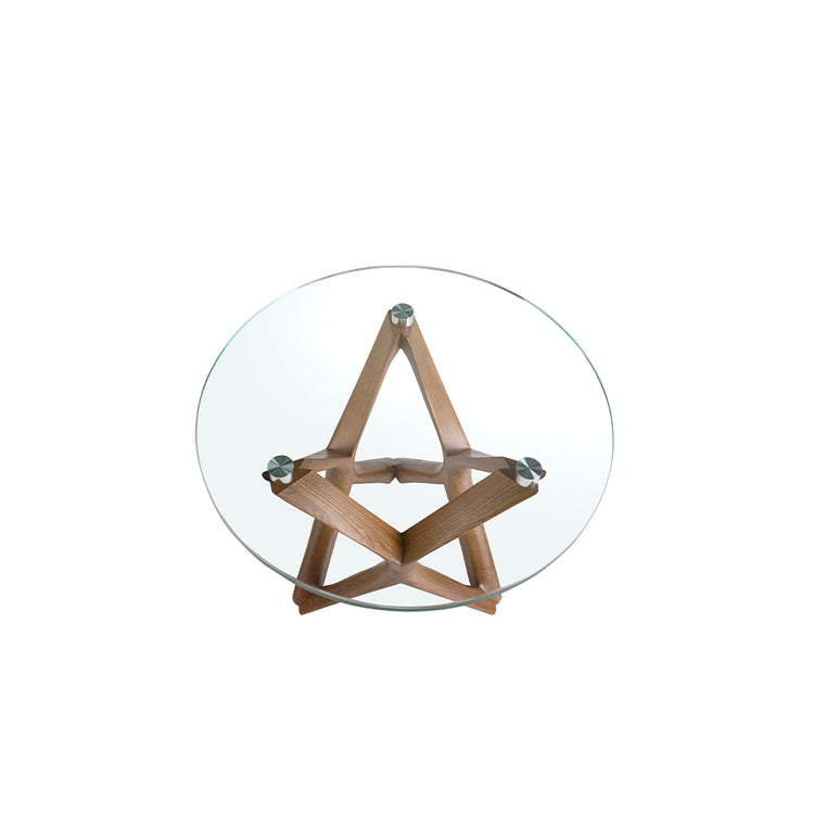 Round tempered glass and walnut corner table - Angel Cerdá