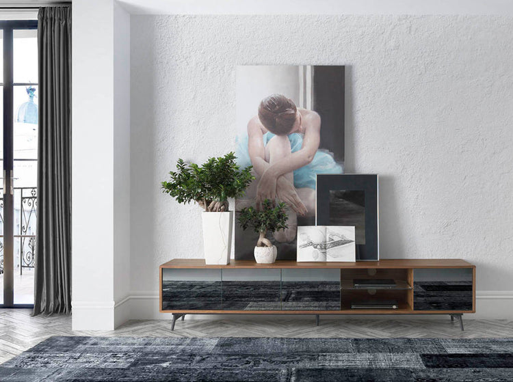 TV stand in walnut veneered wood with grey - Angel Cerdá S.L